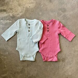 2 Pair of Baby Jumping Beans Henley Bodysuits with Buttons & Long Sleeves